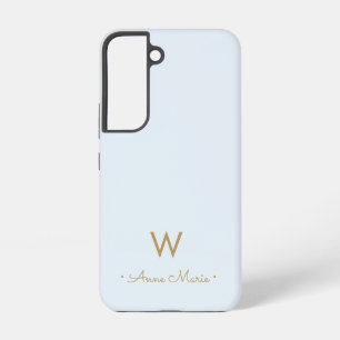 Coque Samsung Galaxy Monogramme Moderne en Écriture Manuscrite Or Bleu