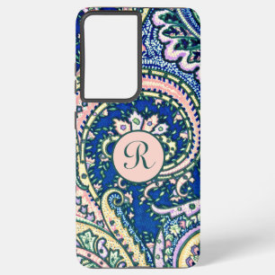 Coque Samsung Galaxy Monogramme Paisson bleu Sage vert rose pâle