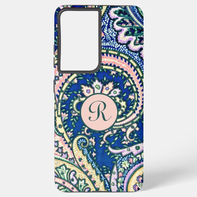 Coque Samsung Galaxy Monogramme Paisson bleu Sage vert rose pâle (Verso)