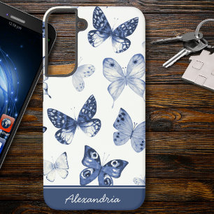 Coque Samsung Galaxy Monogramme Papillon Bleu et Blanc