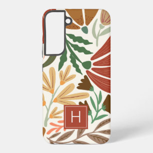 Coque Samsung Galaxy Monogramme Rétro Floral Boho Terracotta