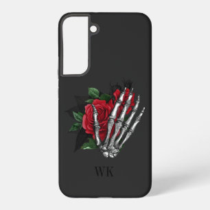 Coque Samsung Galaxy Monogramme squelette de roses rouges gothiques vin