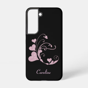Coque Samsung Galaxy Monogramme Tourbillon Cœur Rose Pailleté