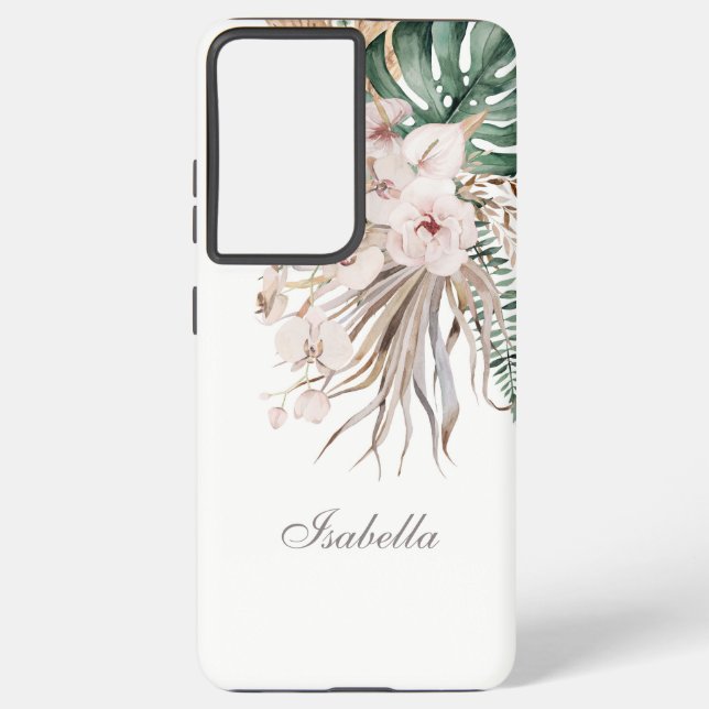 Coque Samsung Galaxy Monstère tropicale et orchidée Nom personnalisé (Verso)