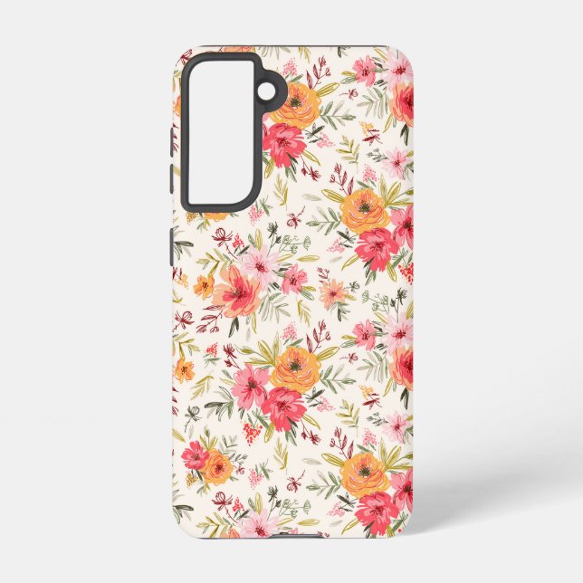 Coque Samsung Galaxy Motif à fleurs Orange Doodle Garden (Verso)