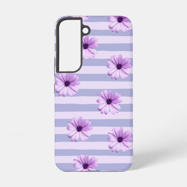 Coque Samsung Galaxy Motif à rayures pastel avec des marguerites (Verso)