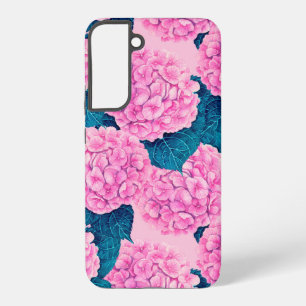 Coque Samsung Galaxy Motif aquarelle d'hortensia, rose et bleu
