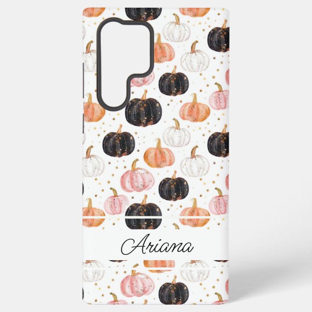 Coque Samsung Galaxy Motif Citrouille aquarelle avec nom (Verso)
