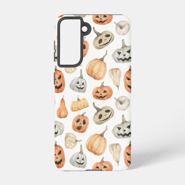 Coque Samsung Galaxy Motif Citrouille d'aquarelle amusant (Verso)