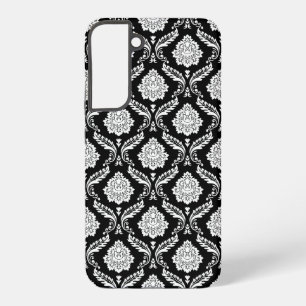 Coque Samsung Galaxy Motif Damassé Rococo Blanc sur Noir