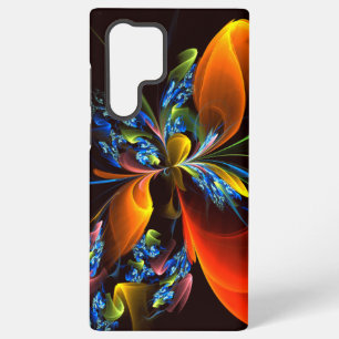 Coque Samsung Galaxy Motif d'art abstrait moderne floral orange bleu #0