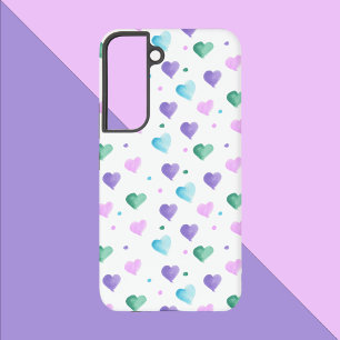 Coque Samsung Galaxy Motif de cœurs aquarelle rose violet bleu vert