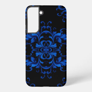 Coque Samsung Galaxy Motif floral bleu sur fond noir