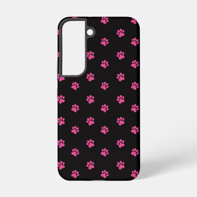 Coque Samsung Galaxy Motif Fuchsia Cat Paw sur Arrière - plan noir (Verso)