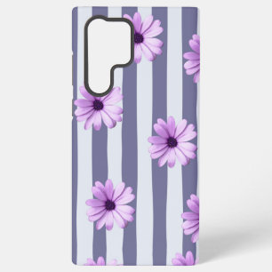 Coque Samsung Galaxy motif rayé avec marguerites violettes