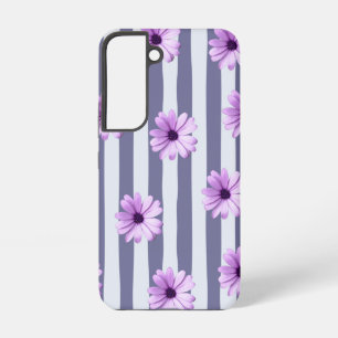 Coque Samsung Galaxy motif rayé avec marguerites violettes