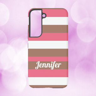 Coque Samsung Galaxy Motif rayé marron rose blanc Personnaliser