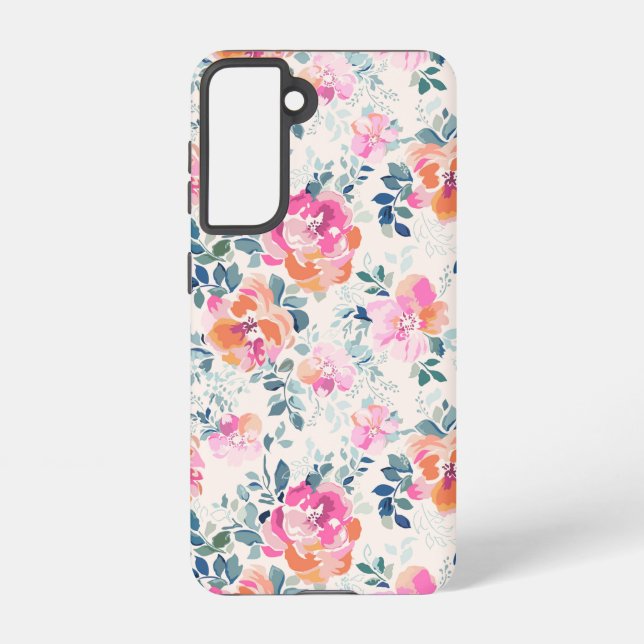 Coque Samsung Galaxy Motif rose et Turquoise (Verso)