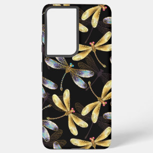 Coque Samsung Galaxy Motif sans couture avec libellules d'or