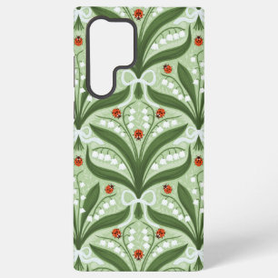 Coque Samsung Galaxy Muguet et coccinelles symétrie en vert,