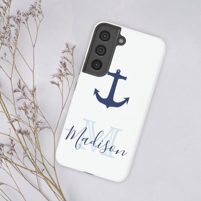 Coque Samsung Galaxy Nautical Marine Ancre Cool de voile Nom initial (Créateur téléchargé)