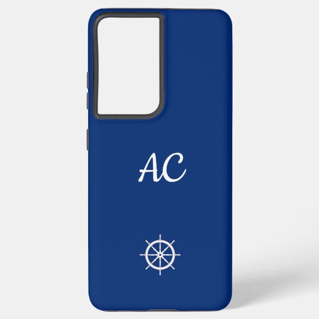 Coque Samsung Galaxy Navires nautiques Roue Bleu+Blanc (Personnaliser) (Verso)