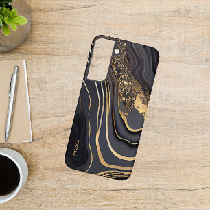 Coque Samsung Galaxy Noir Blanc Agate Monogrammé Linéaire