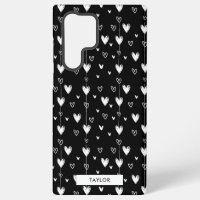 Noir Blanc Doodle Hearts Motif Monogramme Nom