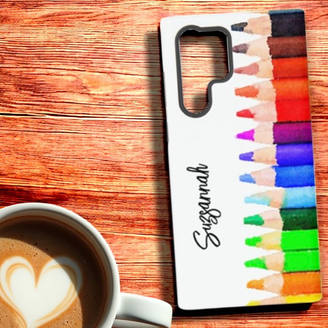 Coque Samsung Galaxy Nom amusant Pencils couleur dans l'aquarelle perso (Samsung phone case back design template text)