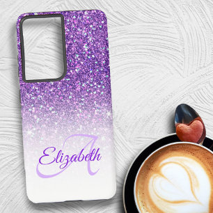 Coque Samsung Galaxy Nom Élégant Monogramme Paillettes Ombre Violet