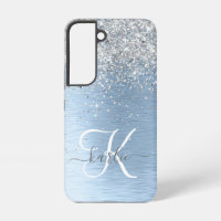 Nom Monogramme Paillettes Métal Brossé Bleu Argent