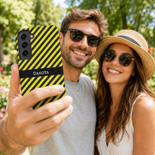 Coque Samsung Galaxy Nom personnalisé bandes diagonales texturées jaune