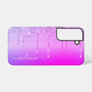 Coque Samsung Galaxy Nom personnalisé Violet Rose Néon Paillettes