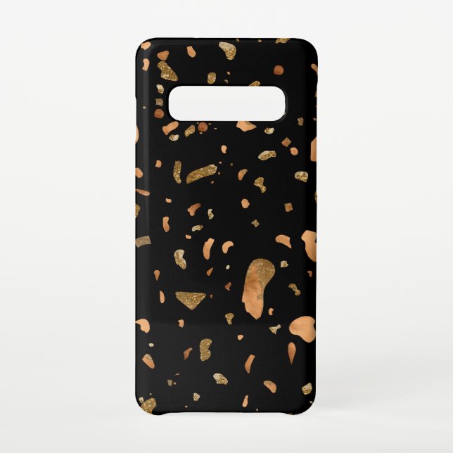 Coque Samsung Galaxy Or de cuivre sur pierre noire Terrazzo (Dos)