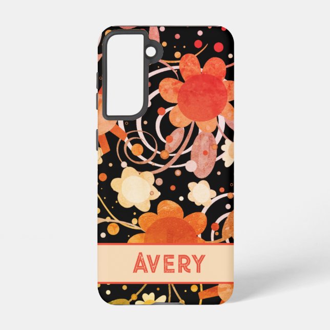 Coque Samsung Galaxy Orange noir Abstrait Floral Customisé moderne (Verso)