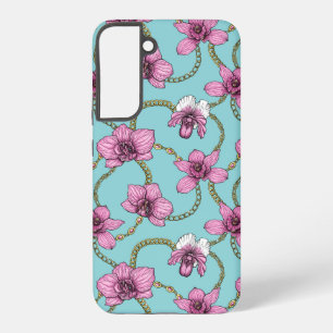 Coque Samsung Galaxy Orchidées et chaînes, rose et bleu