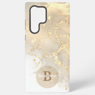 Coque Samsung Galaxy Pailleté de marbre doré personnalisé avec monogram