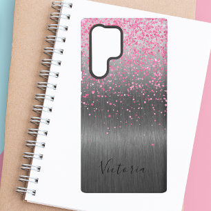 Coque Samsung Galaxy Paillettes roses métal argenté Glam personnalisé