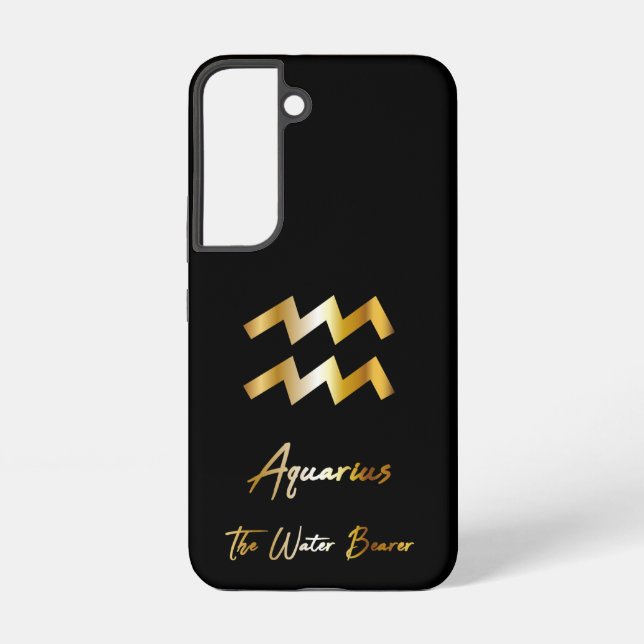 Coque Samsung Galaxy Panneau Zodiac Aquarius, Noir & Or (Verso)
