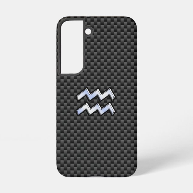Coque Samsung Galaxy Panneau Zodiaque Aquarius Style fibre de carbone (Verso)