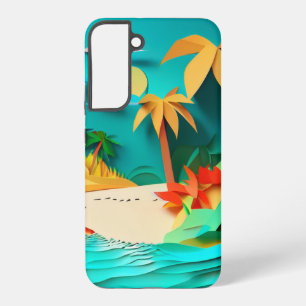 Coque Samsung Galaxy Papercraft 3D de plage tropicale