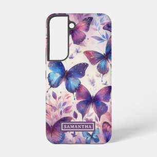 Coque Samsung Galaxy Papillon aquarelle rose violet personnalisé