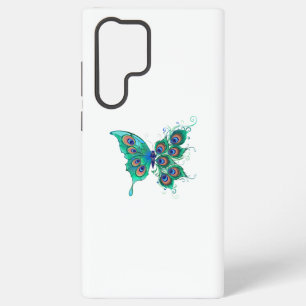 Coque Samsung Galaxy Papillon aux plumes de paon vert