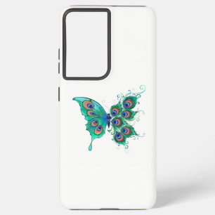 Coque Samsung Galaxy Papillon aux plumes de paon vert