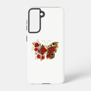 Coque Samsung Galaxy Papillon de fleurs rouges aux roses rouges