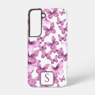 Coque Samsung Galaxy Papillons roses monogramme moderne élégant personn
