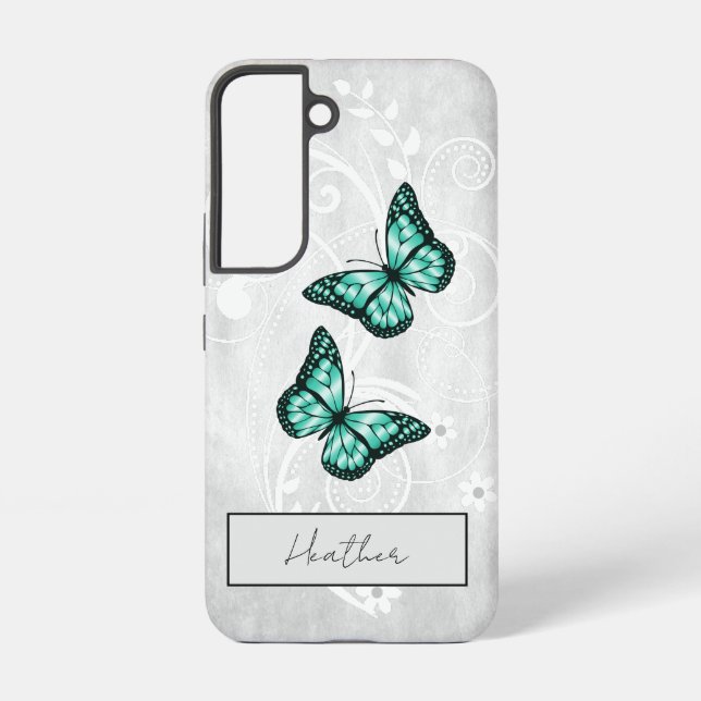 Coque Samsung Galaxy Papillons Turquoises brillants (Verso)