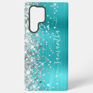 Coque Samsung Galaxy Parties scintillant argent Turquoise Blue Girl Sig