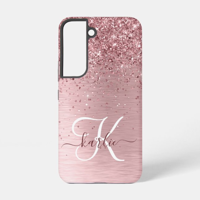 Coque Samsung Galaxy Parties scintillant en métal brossé rose pâle Nom  (Verso)