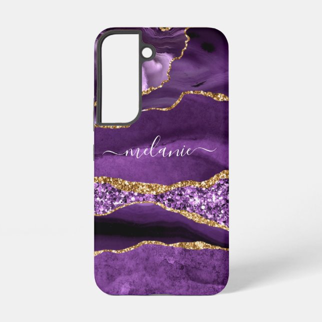 Coque Samsung Galaxy Parties scintillant en or violet Marbre Votre nom  (Verso)